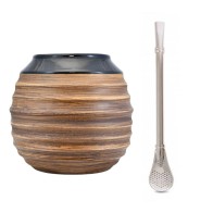 Set kalabasa + bombilla (keramická tmavá medová 350 ml + Genesis stříbrná 15,5 cm)