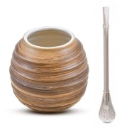 Set kalabasa + bombilla (keramická světlá medová 350 ml + Genesis stříbrná 15,5 cm)