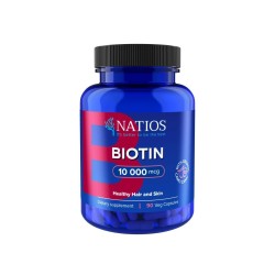 NATIOS Biotin, 10 000 mcg, Extra Strength, 90 veganských kapslí