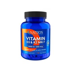 NATIOS Vitamin D3 & K2 (MenaQ7 MK-7), 5000 IU & 200 mcg (100 kapslí)