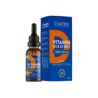 NATIOS Vegan Vitamin D3 & K2 (MK-7), 1000 IU & 50 mcg, Kapky v MCT oleji (30 ml)