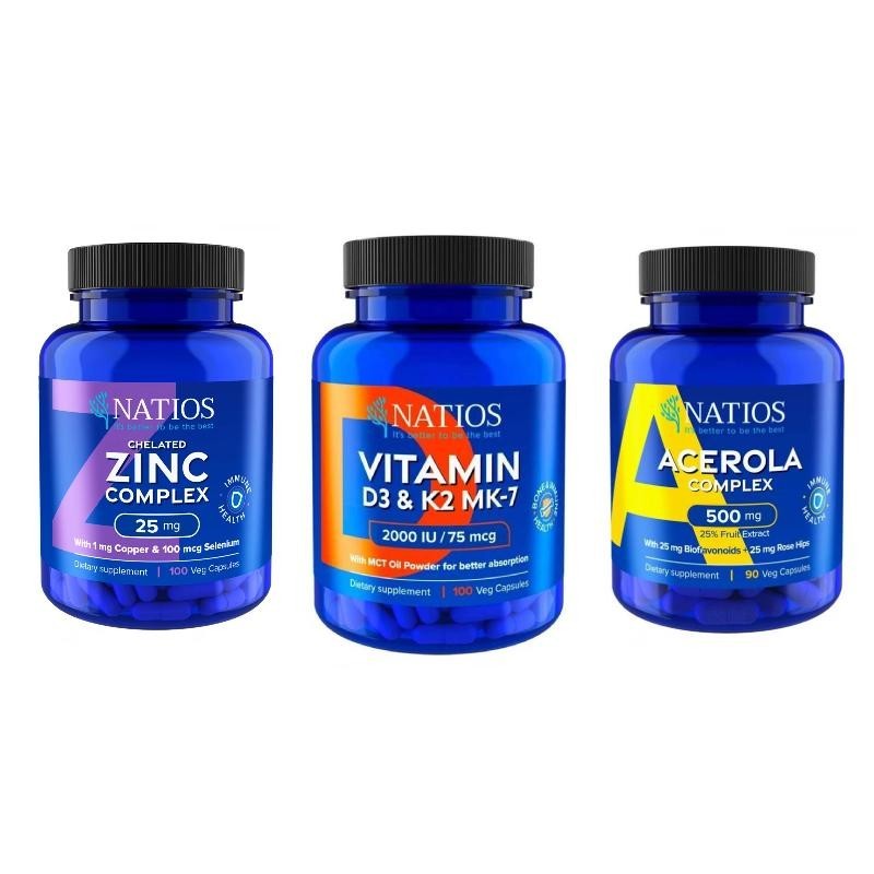 NATIOS balíček pro silnou imunitu (Zinc Chelated Complex, Acerola Complex, Vitamin D3 & K2)