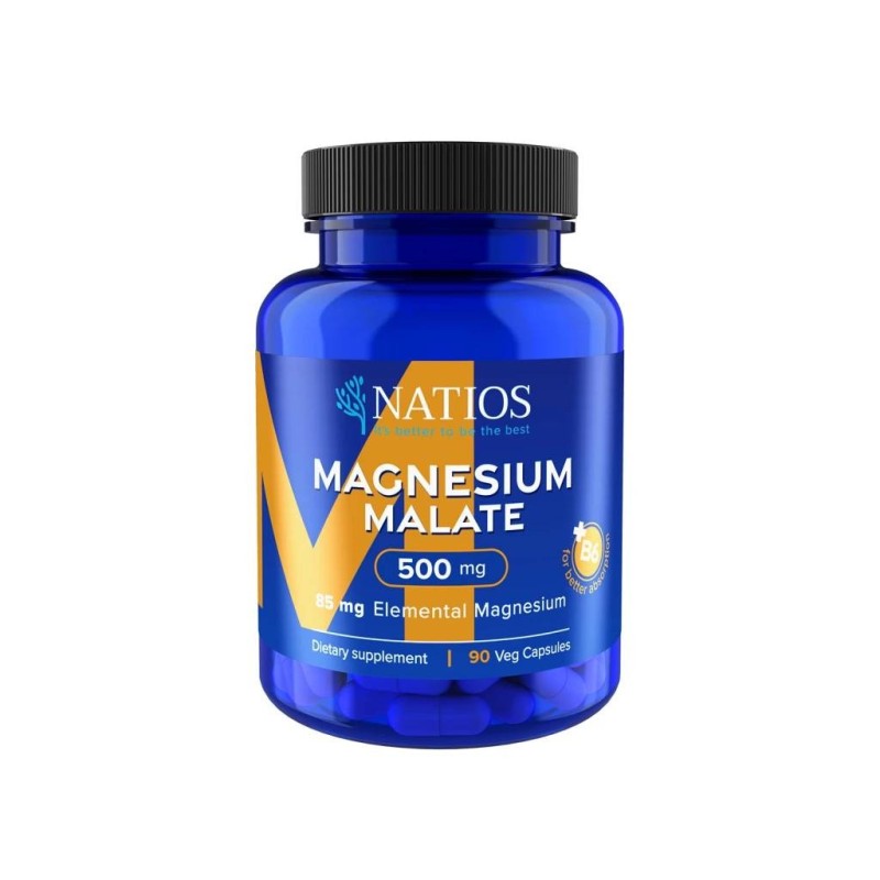 NATIOS Magnesium Malate 500 mg + B6, 90 veg. kapslí, (elem. hořčík 85 mg)