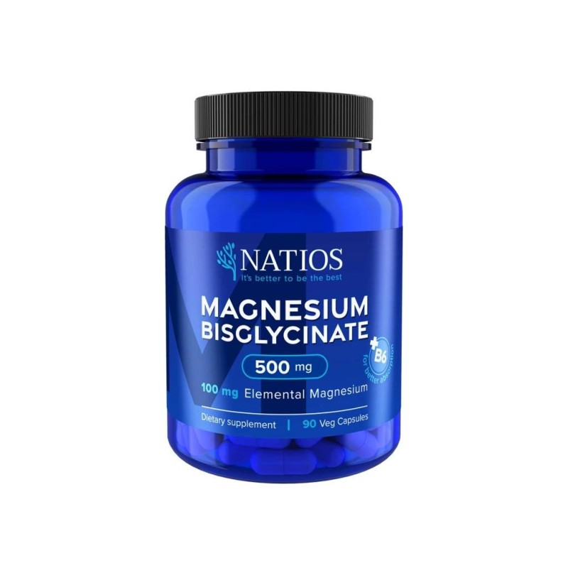 NATIOS Magnesium Bisglycinate 500 mg + B6, 90 veg. kapslí, (elem. hořčík 100 mg)